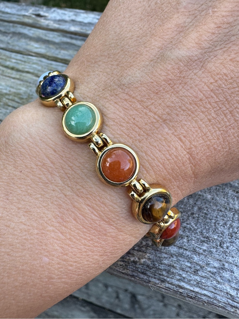 Multicolour Semi-Precious Gemstone Gold-Tone Link Bracelet CALLOUT